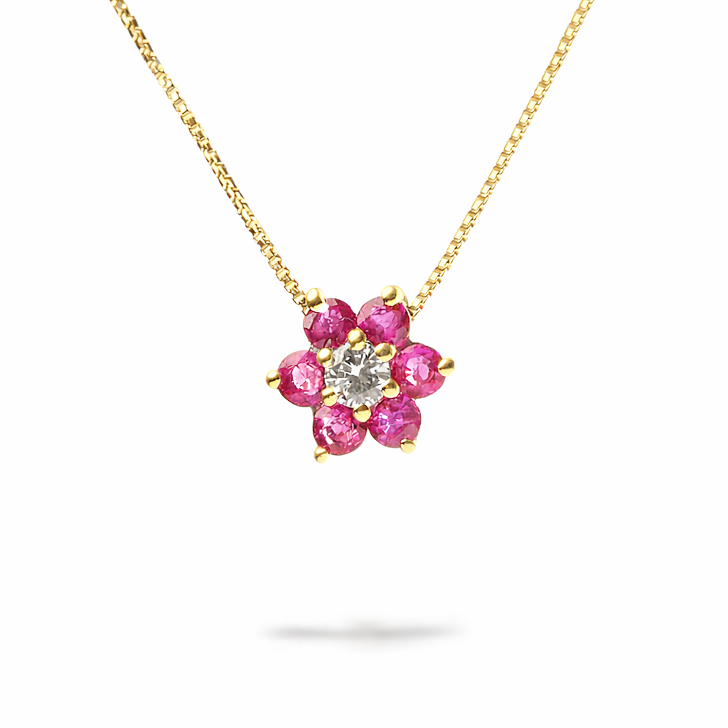 Collana Ciondolo Rubino Fiore 0,52 ct