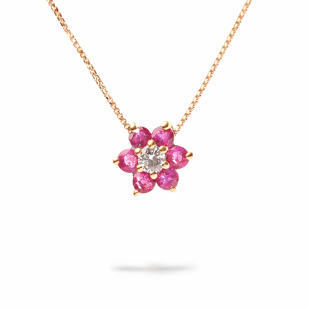 Collana Ciondolo Rubino Fiore 0,52 ct