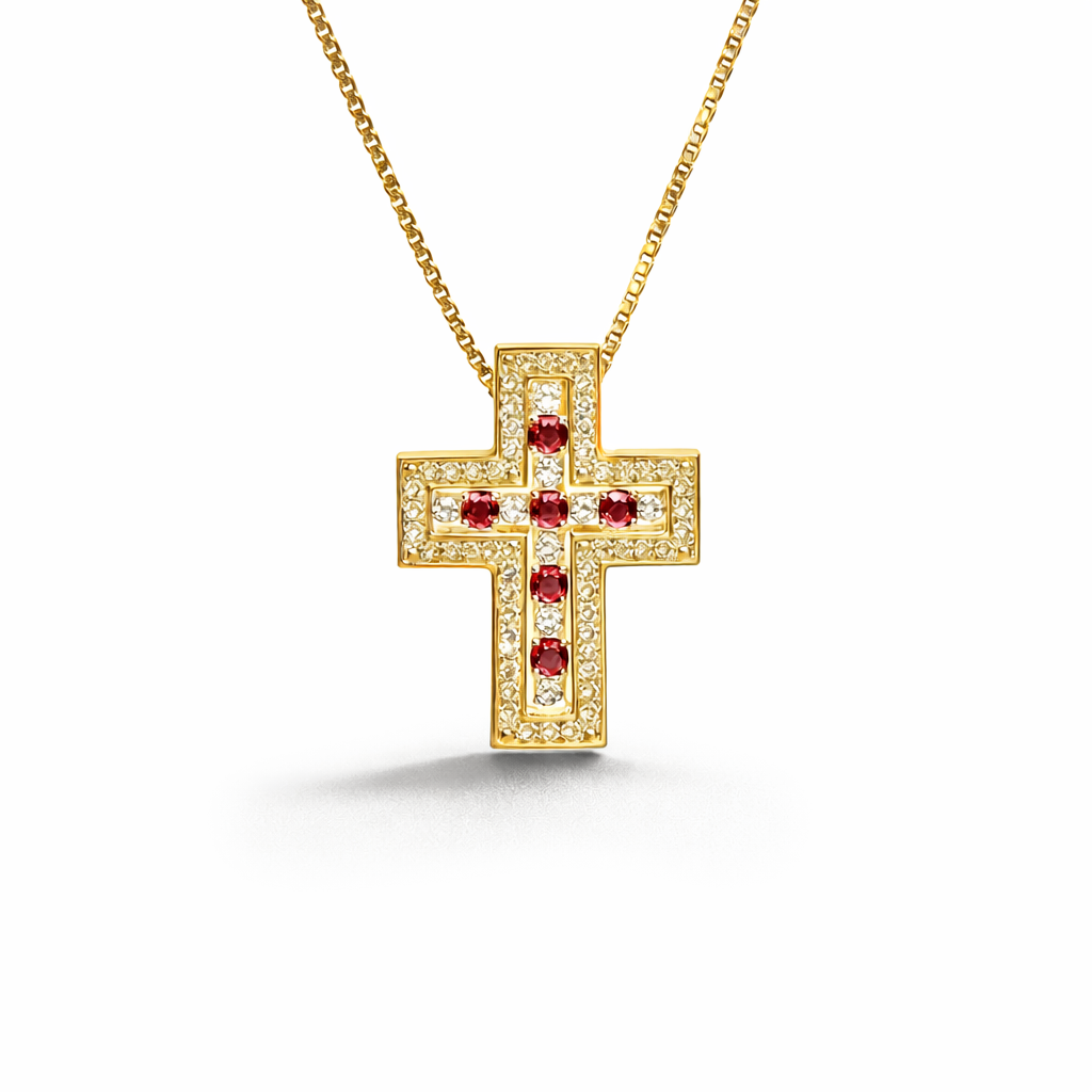 Collana Ciondolo Croce Rubini 0,46 ct