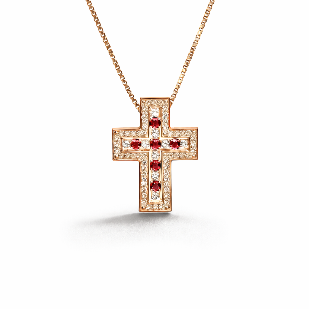 Collana Ciondolo Croce Rubini 0,46 ct