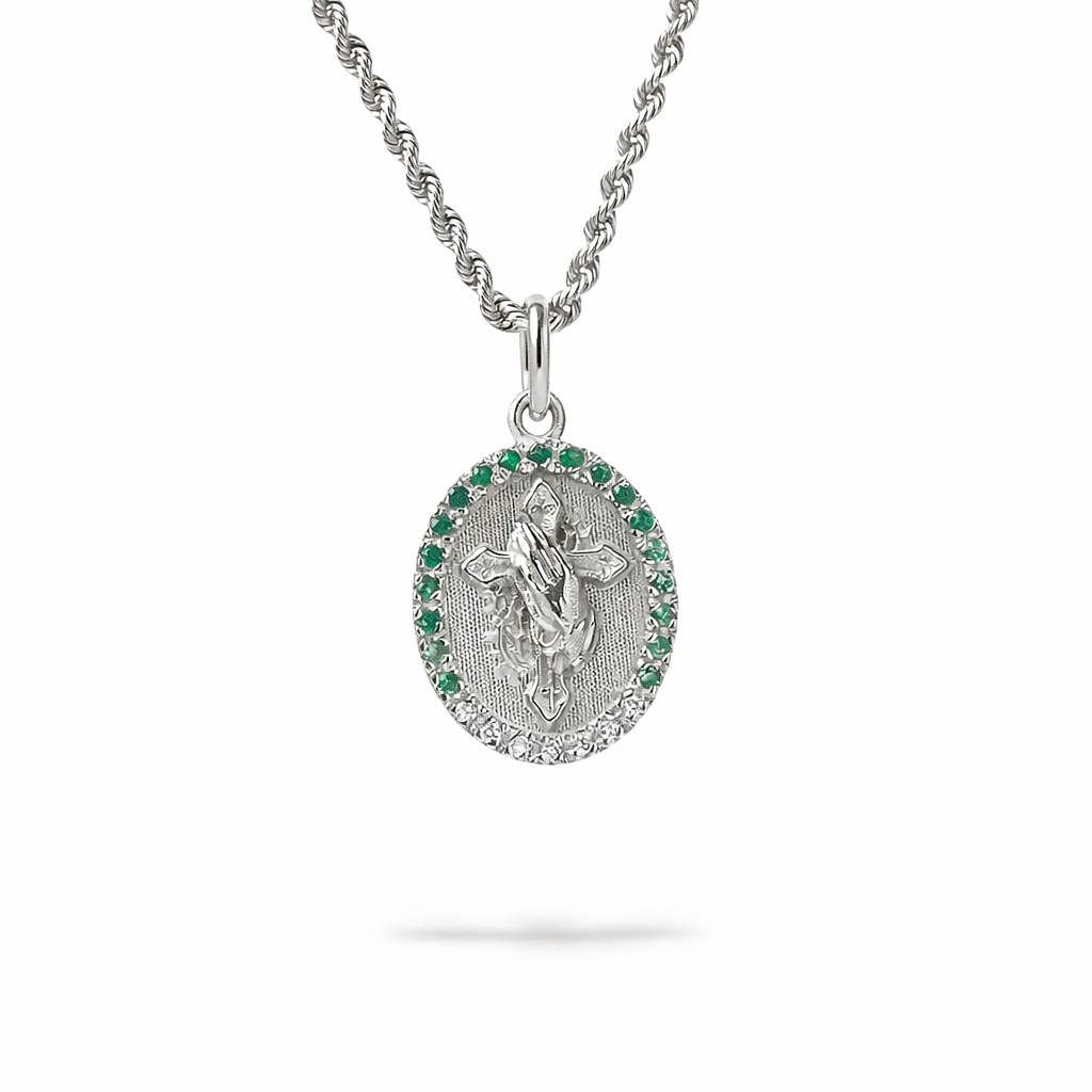 Pendente Mani Croce Smeraldi  0,11 ct