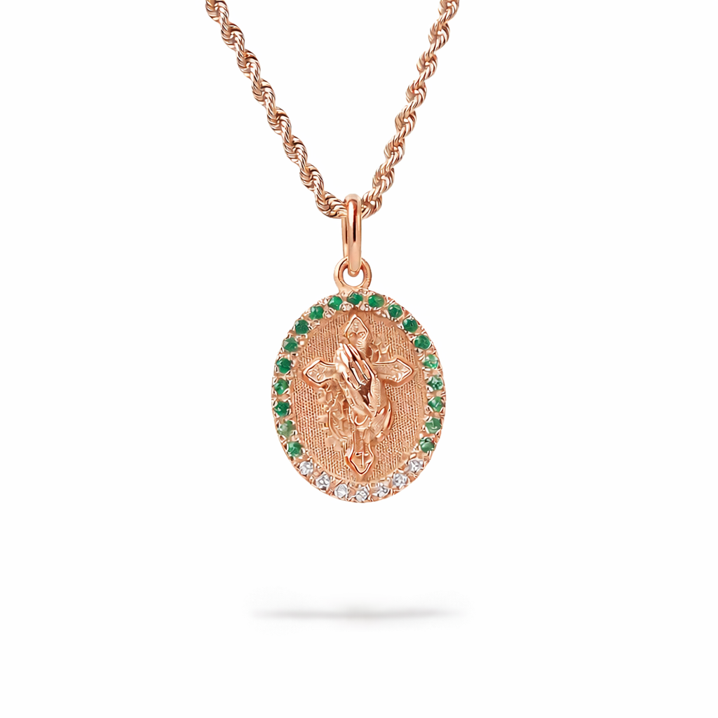 Pendente Mani Croce Smeraldi  0,11 ct
