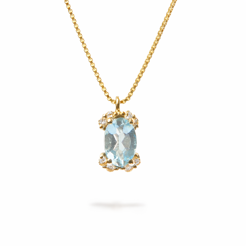 Collana Ciondolo Acquamarina Ovale Parure 0,41 ct