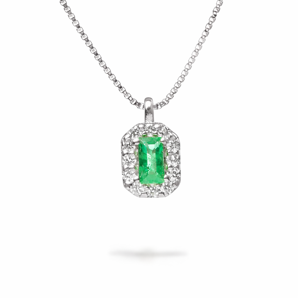 Collana Ciondolo Smeraldo Baguette Parure 0,09 ct