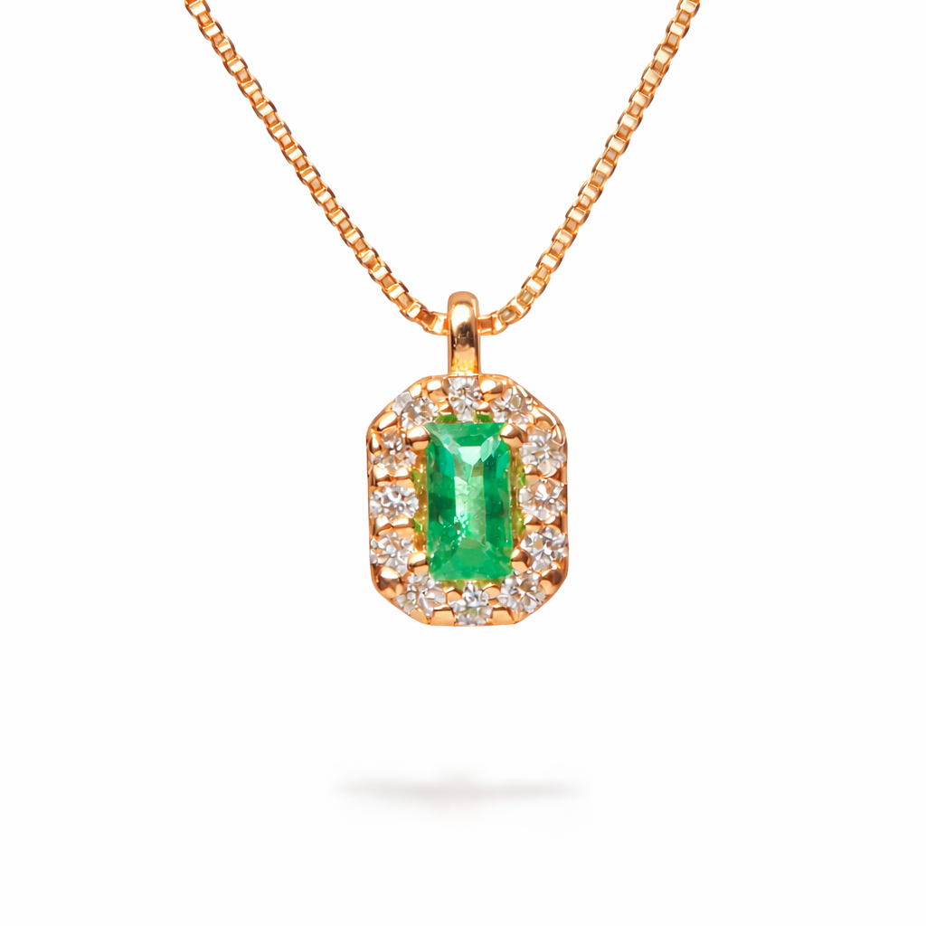 Collana Ciondolo Smeraldo Baguette Parure 0,09 ct
