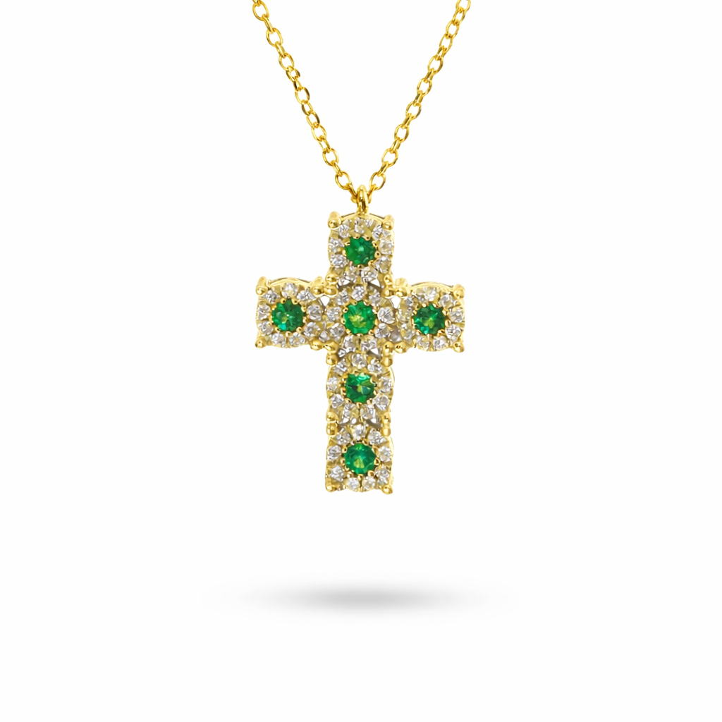 Collana Ciondolo Croce Smeraldi 0,33 ct
