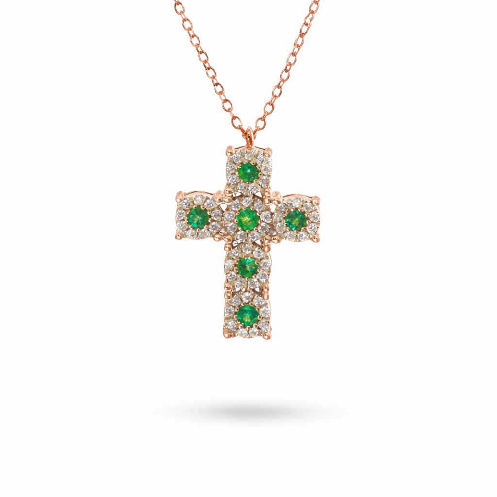 Collana Ciondolo Croce Smeraldi 0,33 ct