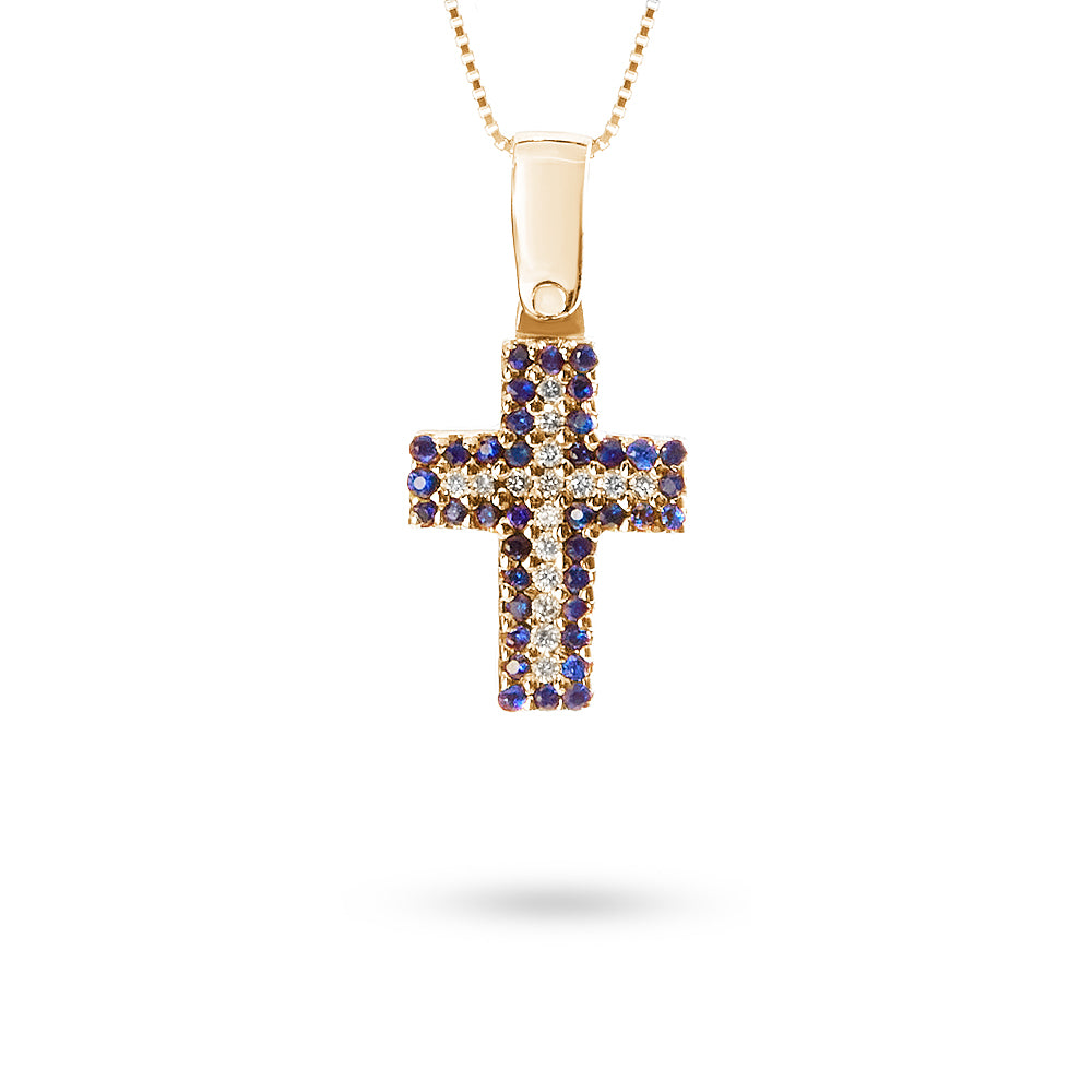 Collana Ciondolo Croce Zaffiri 0,34 ct