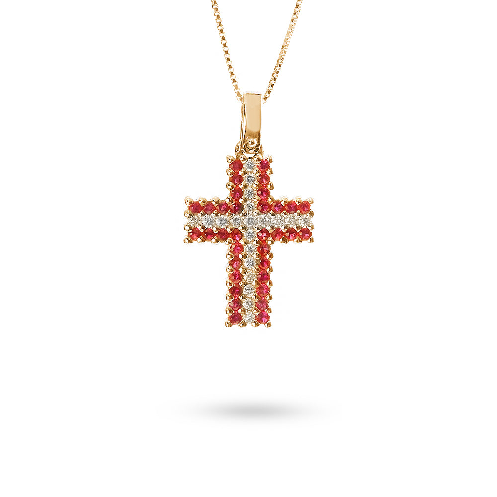 Collana Ciondolo Croce Rubini 0,58 ct