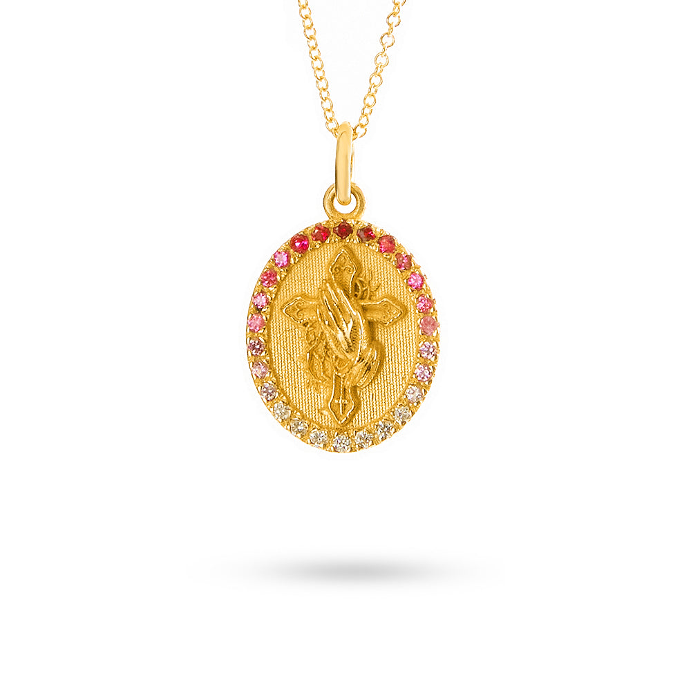 Pendente Mani Croce Rubini 0,19 ct