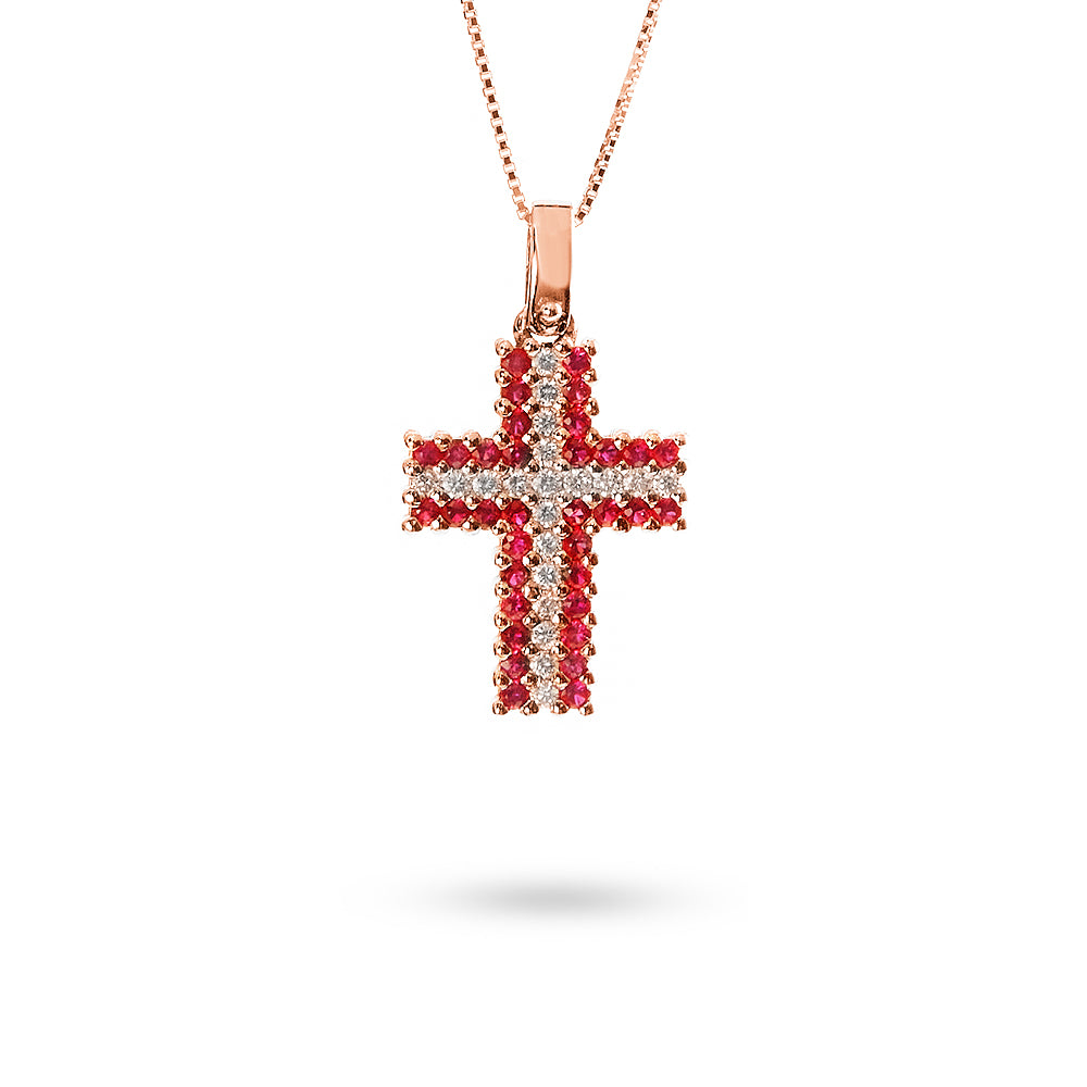 Collana Ciondolo Croce Rubini 0,58 ct
