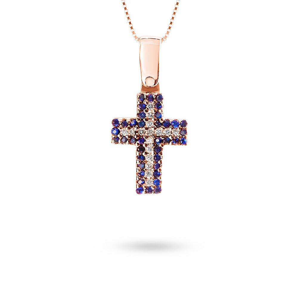 Collana Ciondolo Croce Zaffiri 0,34 ct