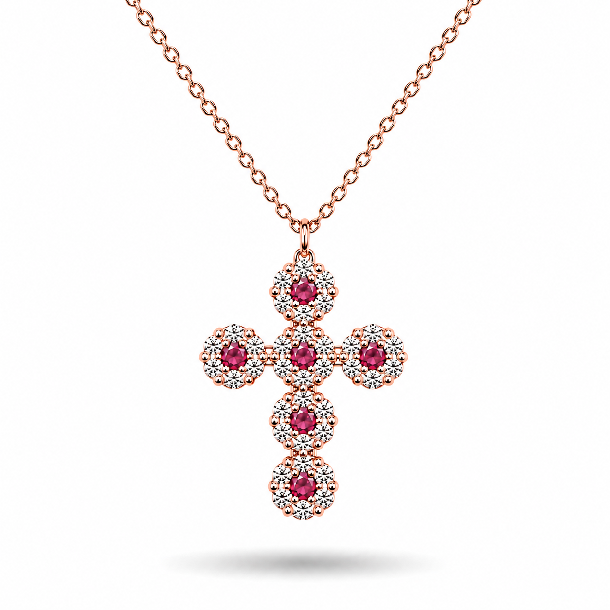 Collana Ciondolo Croce Rubini 0,82 ct
